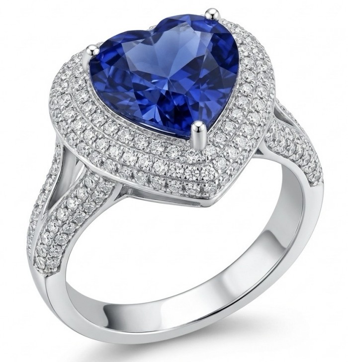 Ocean's Heart - Luxurious 7.8 carat Sapphire .925 Sterling Silver handcrafted Ring size 7