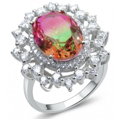 12.8 carat Brazilian Tourmaline .925 Sterling Silver dipped in rhodium Perfectly handcrafted Ring s. 8