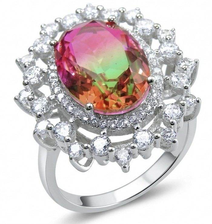 12.8 carat Brazilian Tourmaline .925 Sterling Silver dipped in rhodium Perfectly handcrafted Ring s. 8