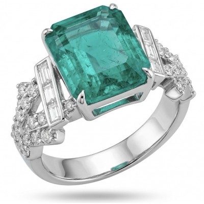 Elizabeth 11.7 carat Colombian Emerald .925 Sterling Silver dipped in Rhodium handcrafted Ring size 7 3/4