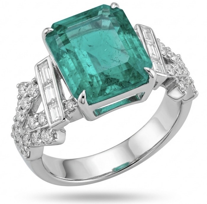 Elizabeth 11.7 carat Colombian Emerald .925 Sterling Silver dipped in Rhodium handcrafted Ring size 7 3/4