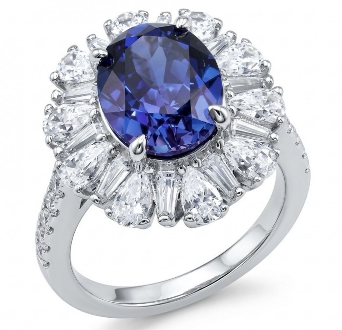 Authentic 4.9 carat Sapphire Moissanite .925 Sterling Silver handcrafted Ring size 5
