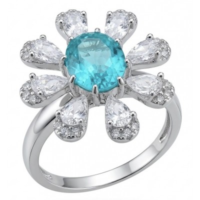 WONDERLAND 3.8 carat Paraiba Tourmaline rhodium over .925 Sterling Silver Handcrafted Ring size 9