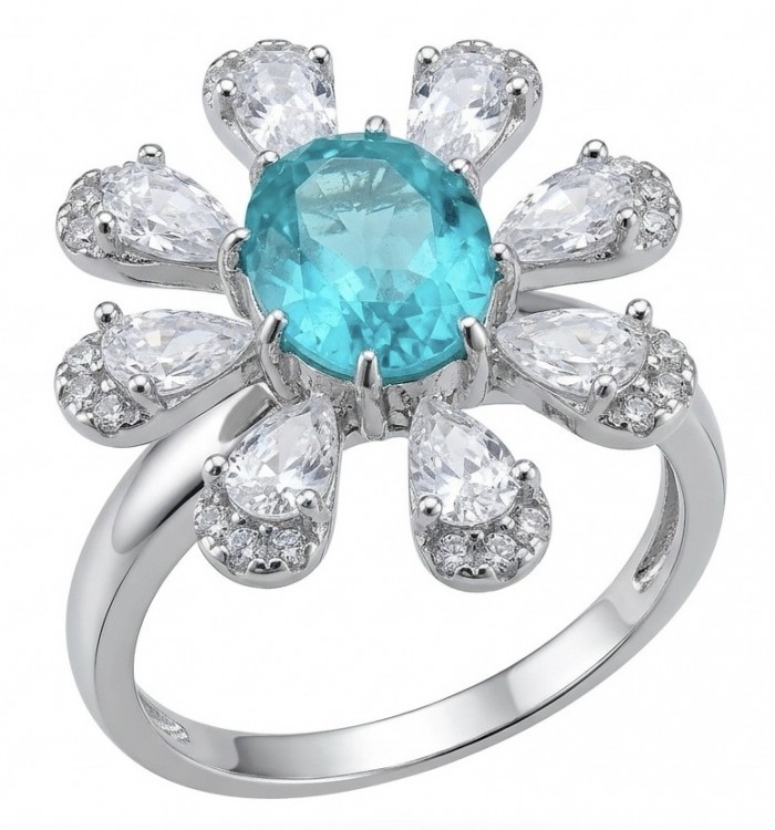WONDERLAND 3.8 carat Paraiba Tourmaline rhodium over .925 Sterling Silver Handcrafted Ring size 9