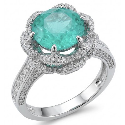 Elizabeth 9.8 carat Colombian Emerald .925 Sterling Silver dipped in Rhodium handcrafted Ring size 8 1/4