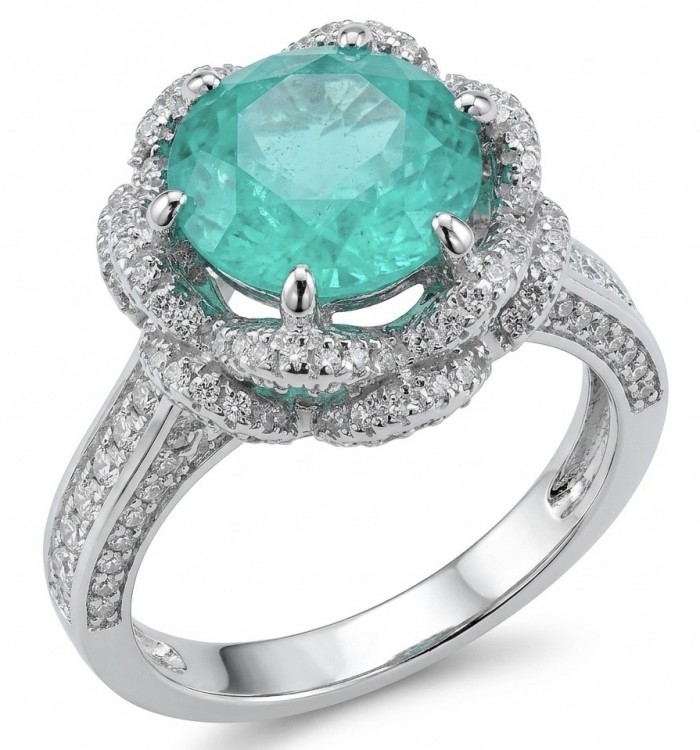 Elizabeth 9.8 carat Colombian Emerald .925 Sterling Silver dipped in Rhodium handcrafted Ring size 8 1/4