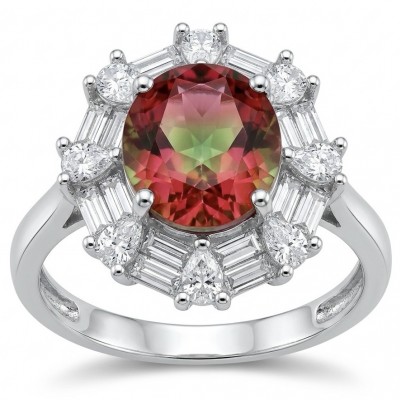 Round cut 3.8 carat Brazilian Pink Tourmaline .925 Sterling Silver dipped in rhodium Perfectly handcrafted Ring s. 7 1/2