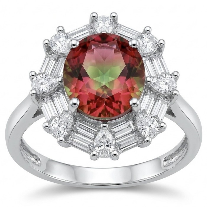 Round cut 3.8 carat Brazilian Pink Tourmaline .925 Sterling Silver dipped in rhodium Perfectly handcrafted Ring s. 7 1/2
