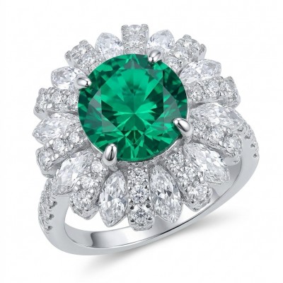 Estelle - Authentic 10.6 carat COLOMBIAN EMERALD .925 Sterling Silver dipped in rhodium handcrafted Ring size 6 1/4