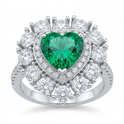 Precious Heart 2.8 carat natural Colombian Emerald .925 Sterling Silver handmade Statement Ring size 7 1/4