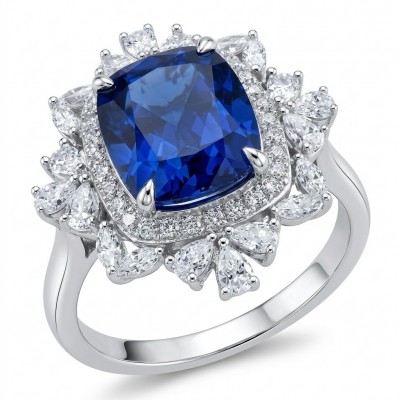Classy design - baquette cut 8.7 carat natural Sapphire .925 Sterling Silver Perfectly handcrafted Ring s. 9
