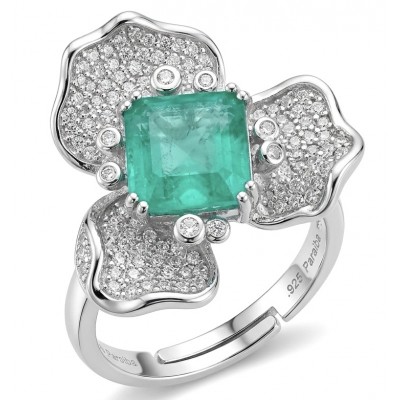 Elizabeth 4.8 carat Colombian Emerald 8.2 carat Moissanite .925 Sterling Silver dipped in Rhodium handcrafted Ring size 7