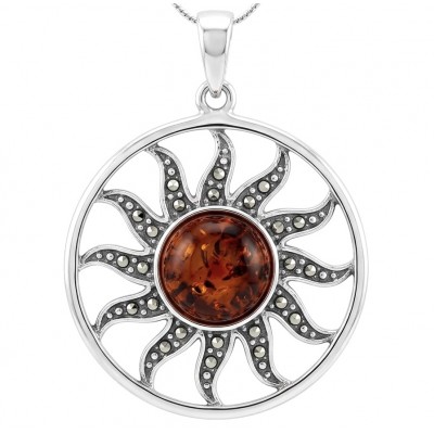 Bright Sun Baltic Polish Amber 14k Gold over .925 Sterling Silver handcrafted Pendant