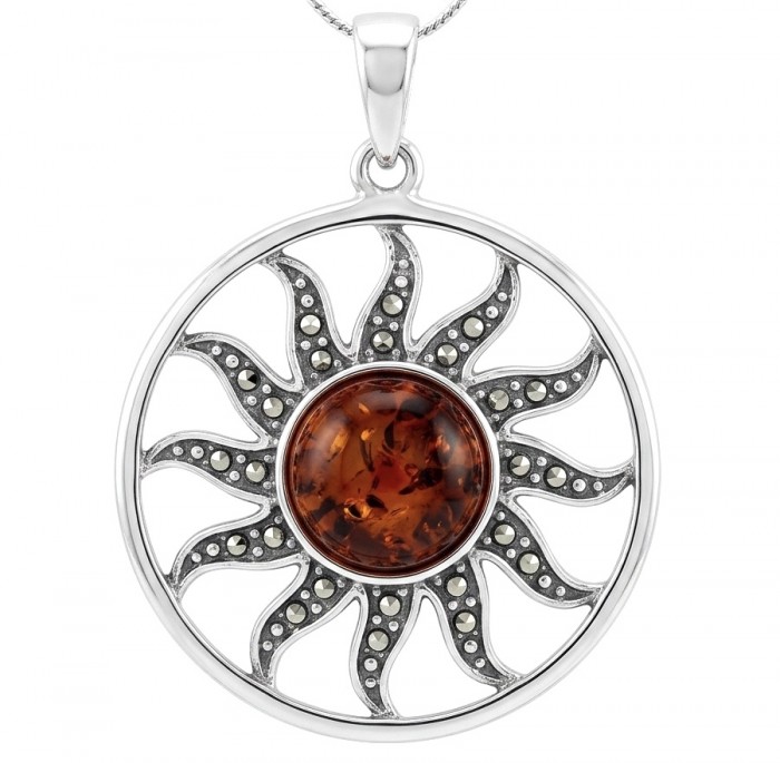 Bright Sun Baltic Polish Amber 14k Gold over .925 Sterling Silver handcrafted Pendant