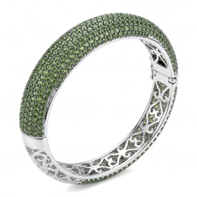 Authentic 10.9 carat pave Chrome Diopside .925 Sterling Silver dipped in Rhodium handcrafted Bracelet