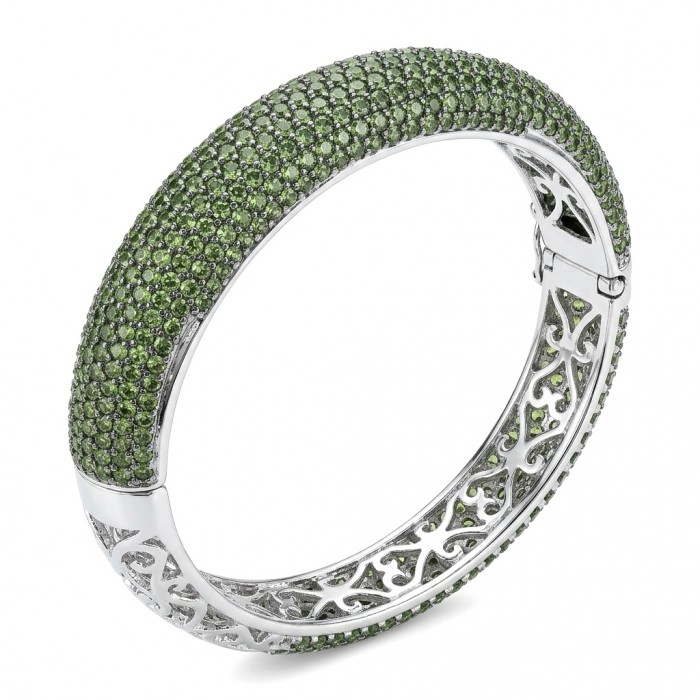 Authentic 10.9 carat pave Chrome Diopside .925 Sterling Silver dipped in Rhodium handcrafted Bracelet