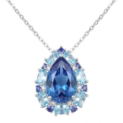 Vintage style 9.5 carat natural London Blue Topaz .925 Sterling Silver handcrafted necklace