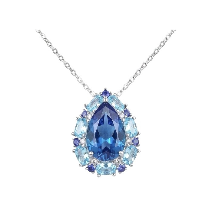 Vintage style 9.5 carat natural London Blue Topaz .925 Sterling Silver handcrafted necklace