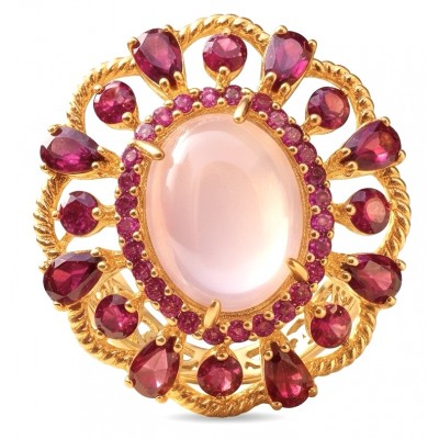 Ramona - Top quality 24.2 carat Brazilian Rose Quartz .925 Sterling Silver dipped in 18K Gold Handcrafted Ring size 6