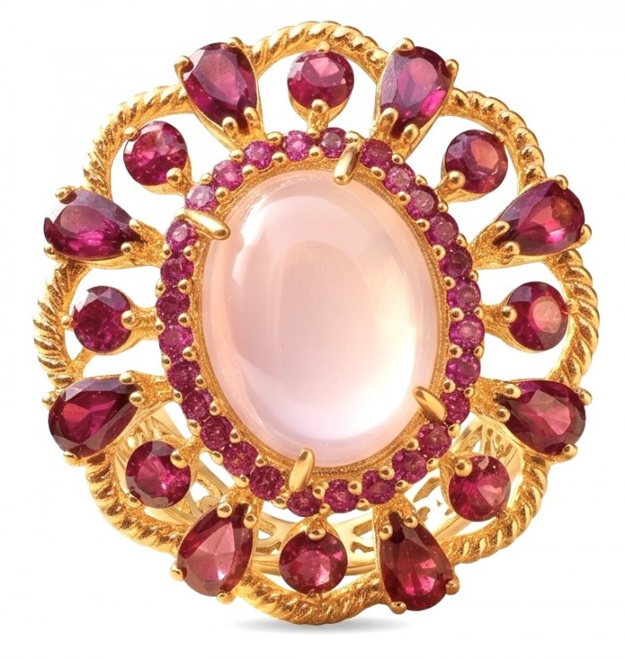 Ramona - Top quality 24.2 carat Brazilian Rose Quartz .925 Sterling Silver dipped in 18K Gold Handcrafted Ring size 6