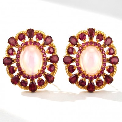 Ramona - Top quality 28.2 carat Brazilian Rose Quartz .925 Sterling Silver dipped in 18K Gold Handcrafted earrings