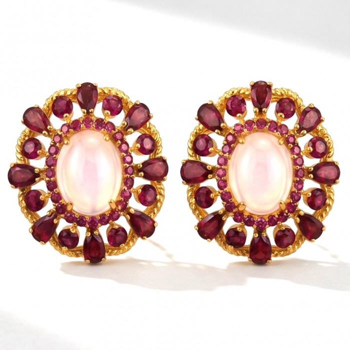 Ramona - Top quality 28.2 carat Brazilian Rose Quartz .925 Sterling Silver dipped in 18K Gold Handcrafted earrings