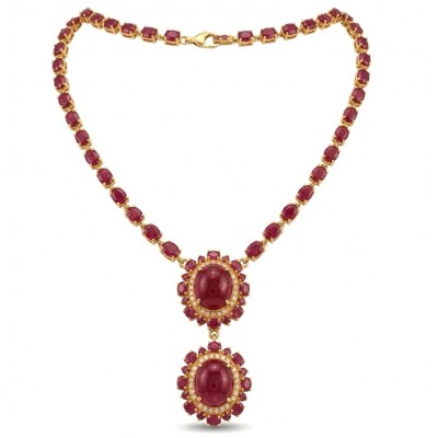 RARE BEAUTY Valentina 88.2 carat Mozambique Ruby 22K Gold .925 Sterling Silver Statement Necklace