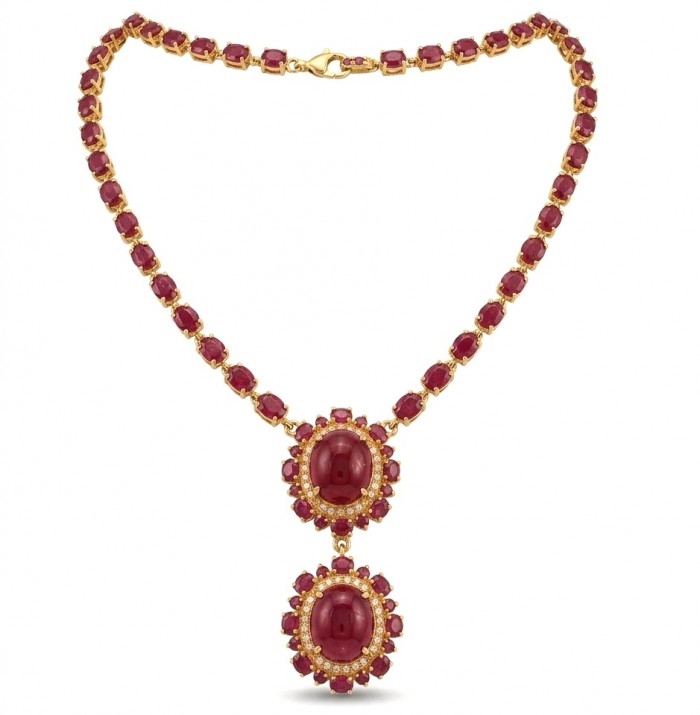 RARE BEAUTY Valentina 88.2 carat Mozambique Ruby 22K Gold .925 Sterling Silver Statement Necklace