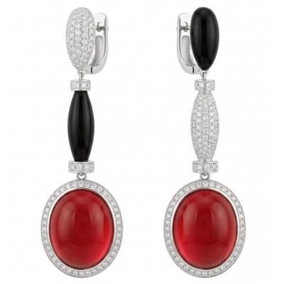 Art Deco - Extravaganza - 15.8 ctw Ruby Rhodium over .925 Sterling Silver handcrafted Statement handcrafted earrings