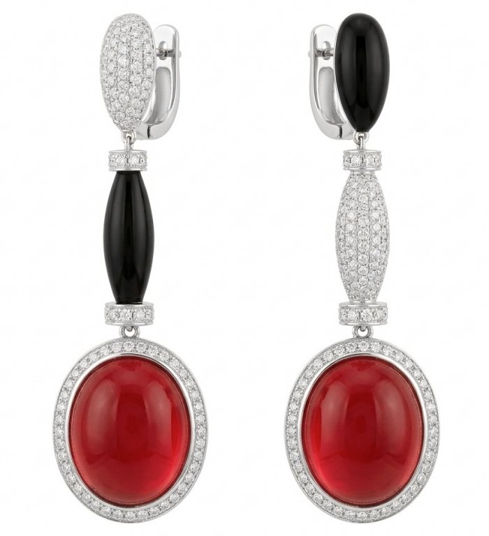 Art Deco - Extravaganza - 15.8 ctw Ruby Rhodium over .925 Sterling Silver handcrafted Statement handcrafted earrings - video