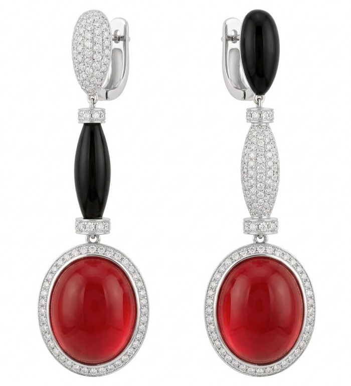 Art Deco - Extravaganza - 15.8 ctw Ruby Rhodium over .925 Sterling Silver handcrafted Statement handcrafted earrings