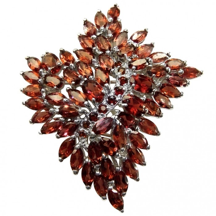 Mademoiselle - Vintage Design 30.2 CARAT Brazilian Garnet rhodium over .925 Sterling Silver handcrafted Pendant & Brooch