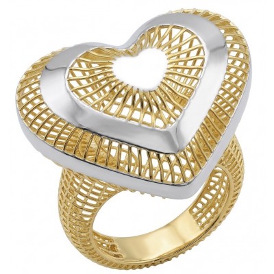 Dubai Style - Golden Heart .925 Sterling Silver dipped in 22K Gold handmade Large ring size 6