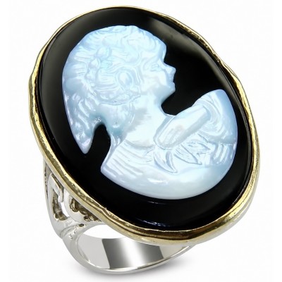 Exquisite Cameo 2 tones .925 Sterling Silver handcrafted Made in Italy Statement ring; s. 8 1/2