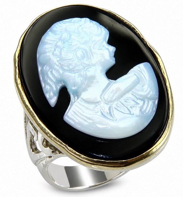 Exquisite Cameo 2 tones .925 Sterling Silver handcrafted Made in Italy Statement ring; s. 8 1/2