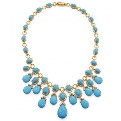 Blue Dreamland - Luxurious stabilized Turquoise 18K Gold over .925 Sterling Silver handmade Statement necklace