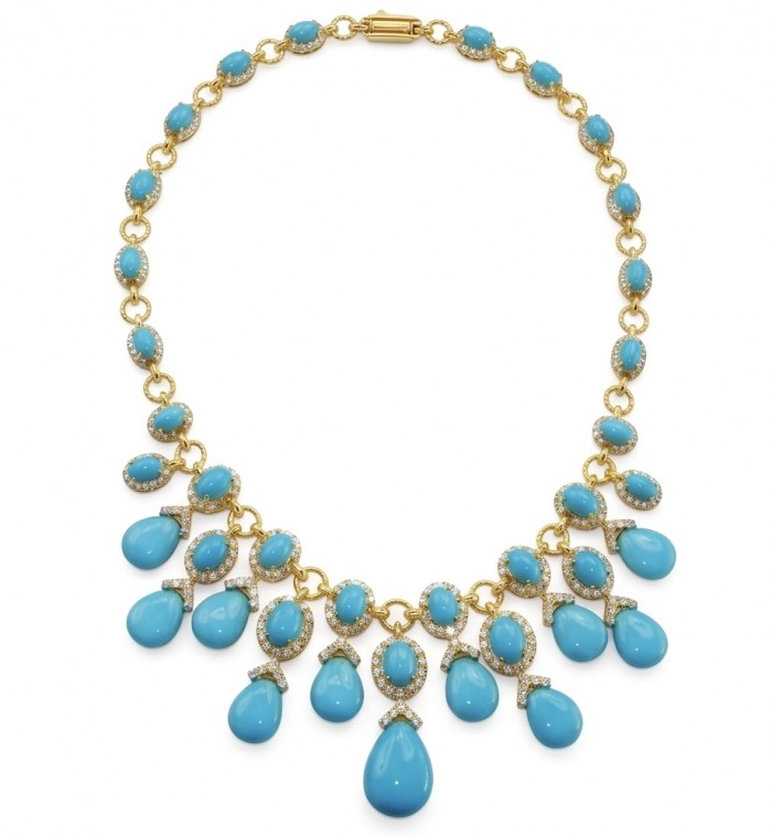 Blue Dreamland - Luxurious stabilized Turquoise 18K Gold over .925 Sterling Silver handmade Statement necklace