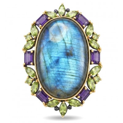 Large - Excellent quality Labradorite black rhodium over .925 Sterling Silver handcrafted Brooch