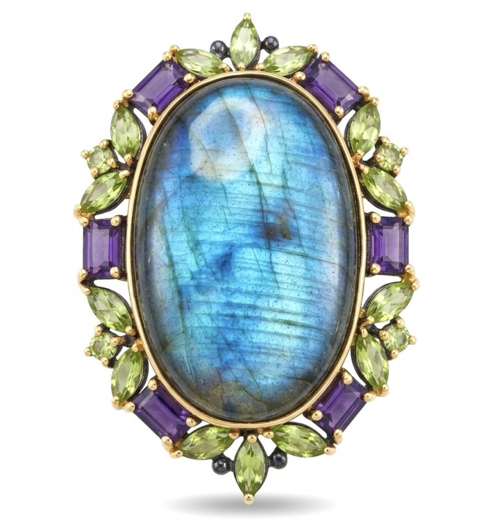 Large - Excellent quality Labradorite black rhodium over .925 Sterling Silver handcrafted Brooch