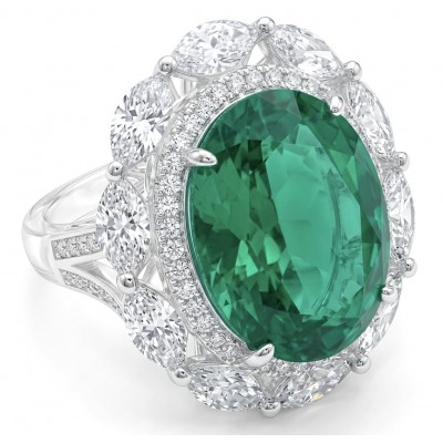Precious 12.2 CARAT Colombian Emerald .925 Sterling Silver Statement Ring s. 7 1/4