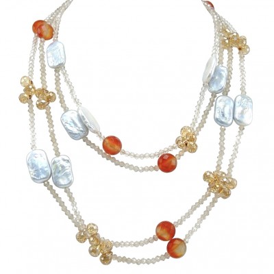 Giovanna - Top quality Natural Mother of Pearl .925 Sterling Silver handcrafted 38 inches necklace