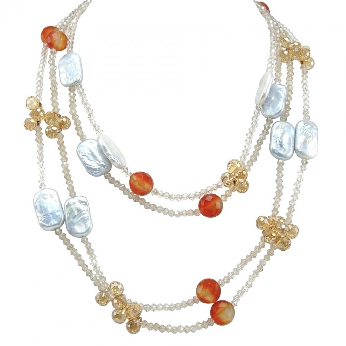 Giovanna - Top quality Natural Mother of Pearl .925 Sterling Silver handcrafted 38 inches necklace