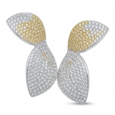 Precious Leaves 4.2 carat pave White Golden Topaz .925 Sterling Silver Handcrafted Statement earrings