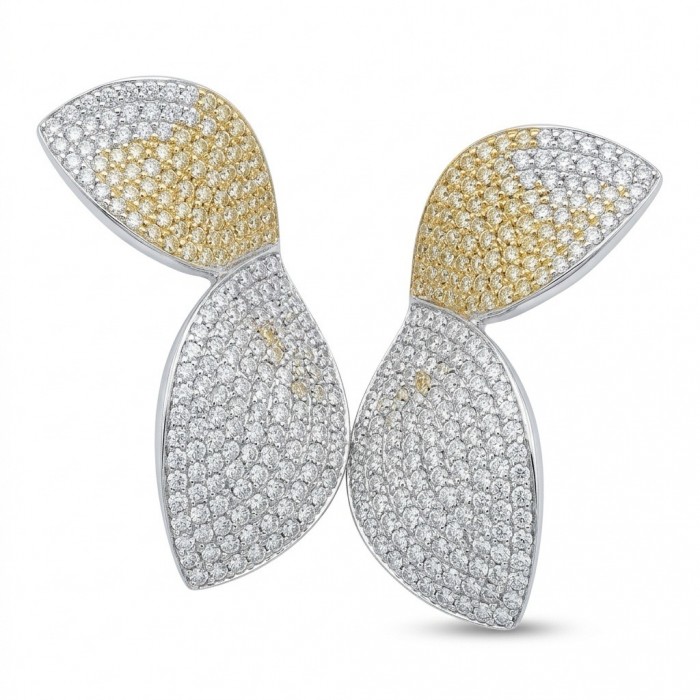 Precious Leaves 4.2 carat pave White Golden Topaz .925 Sterling Silver Handcrafted Statement earrings