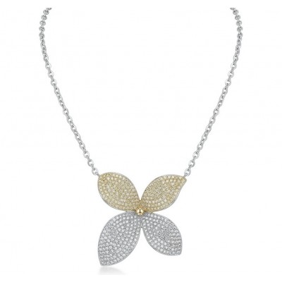 Precious Leaves 4.2 carat pave White Golden Topaz .925 Sterling Silver Handcrafted Necklace