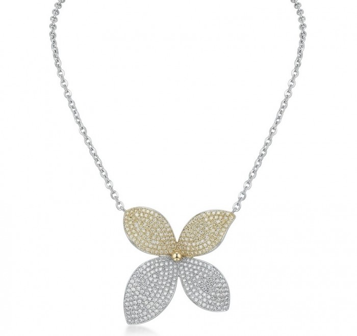 Precious Leaves 4.2 carat pave White Golden Topaz .925 Sterling Silver Handcrafted Necklace