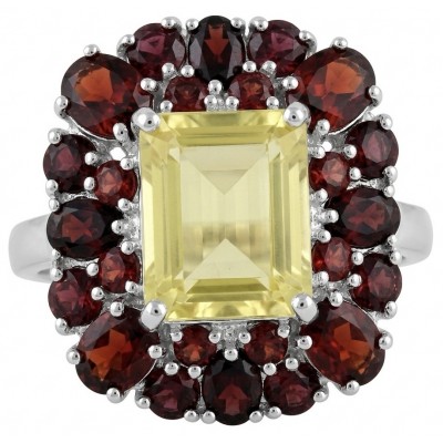 Costa del Sol 17.8 carat Genuine Lemon Quartz rhodium over .925 Sterling Silver handcrafted ring size 8