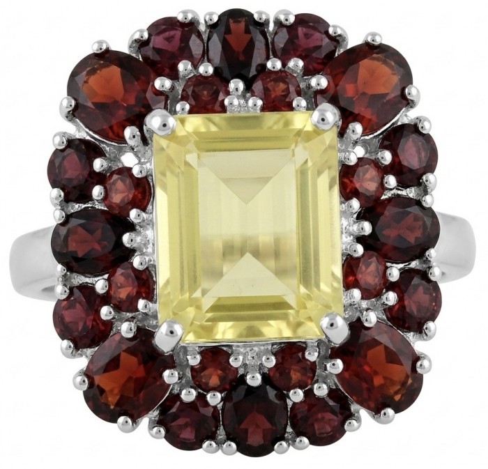 Costa del Sol 17.8 carat Genuine Lemon Quartz rhodium over .925 Sterling Silver handcrafted ring size 8