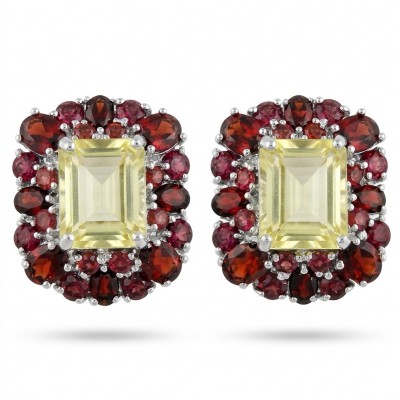 Costa del Sol 17.8 carat Genuine Lemon Quartz rhodium over .925 Sterling Silver handcrafted Earrings
