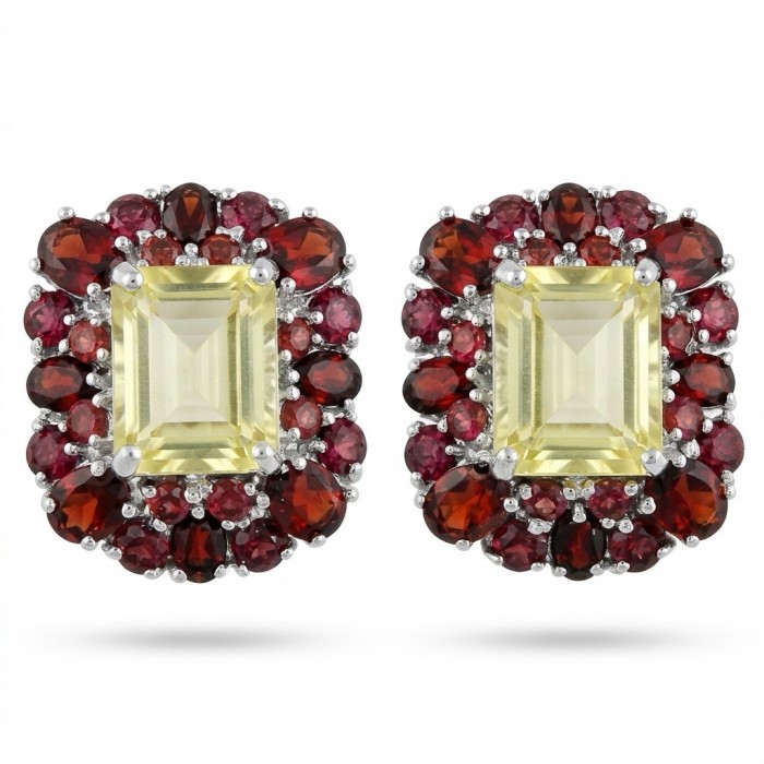 Costa del Sol 17.8 carat Genuine Lemon Quartz rhodium over .925 Sterling Silver handcrafted Earrings